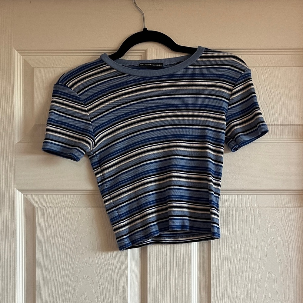 Brandy Melville Stripped Blue, Black, and White Crop Top